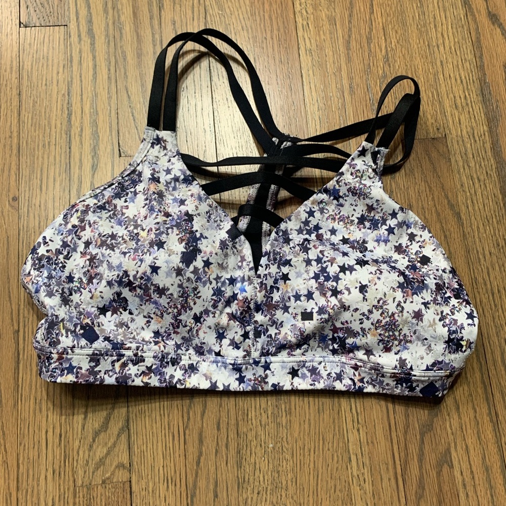 Victoria's Secret Floral Star Print Strappy Sports Bra - White & Purple